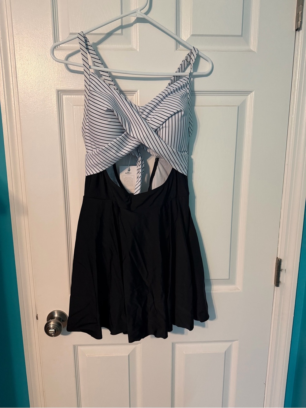 Striped Twist-Front Black & white swim dress
